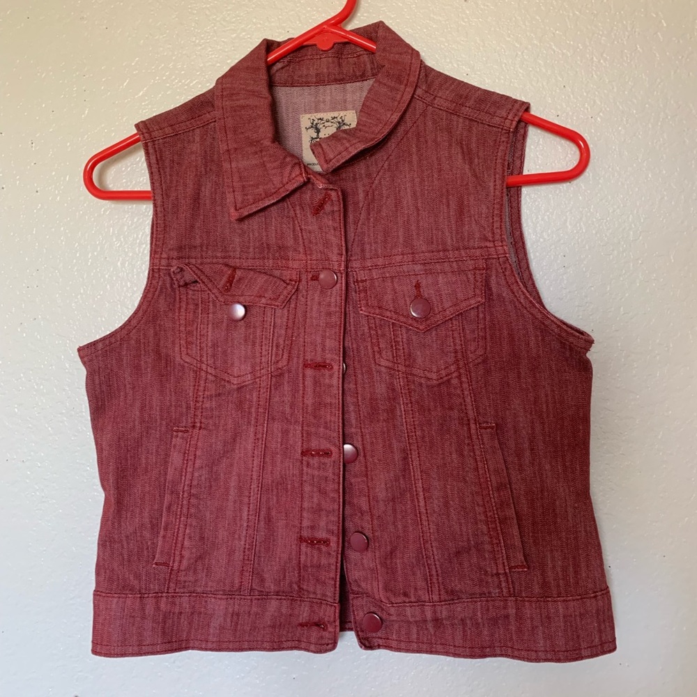 Red denim vest
